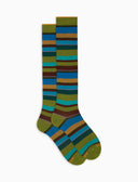 Calze lunghe donna cotone righe multicolor verde - Gallo 1927 - Official Online Shop