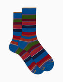 Calze corte donna cotone righe multicolor azzurro - Gallo 1927 - Official Online Shop