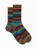 Calze corte donna cotone righe multicolor marrone - Gallo 1927 - Official Online Shop