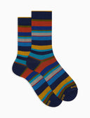 Calze corte donna cotone righe multicolor blu - Gallo 1927 - Official Online Shop