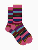 Calze corte donna cotone righe multicolor rosa - Gallo 1927 - Official Online Shop