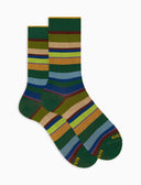 Calze corte donna cotone righe multicolor verde - Gallo 1927 - Official Online Shop