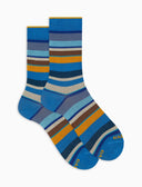 Calze corte donna cotone righe multicolor azzurro - Gallo 1927 - Official Online Shop