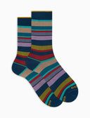 Calze corte donna cotone righe multicolor blu - Gallo 1927 - Official Online Shop