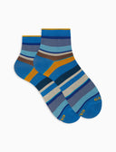 Calze cortissime donna cotone righe multicolor azzurro - Gallo 1927 - Official Online Shop
