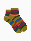 Calze cortissime donna cotone righe multicolor verde - Gallo 1927 - Official Online Shop