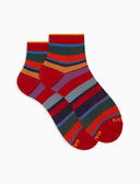 Calze cortissime donna cotone righe multicolor rosso - Gallo 1927 - Official Online Shop