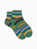 Calze cortissime donna cotone righe multicolor verde - Gallo 1927 - Official Online Shop