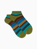 Calze fantasmini donna cotone righe multicolor verde - Gallo 1927 - Official Online Shop