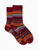 Calze corte antiscivolo donna cotone bordò righe multicolor - Gallo 1927 - Official Online Shop
