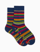 Calze corte antiscivolo donna cotone blu righe multicolor - Gallo 1927 - Official Online Shop