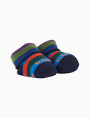 Kids' blue warm cotton booty socks with multicoloured stripes