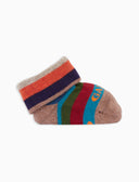 Kids' beige warm cotton booty socks with multicoloured stripes