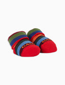 Kids' red warm cotton booty socks with multicoloured stripes