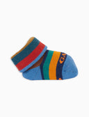 Kids' light blue warm cotton booty socks with multicoloured stripes