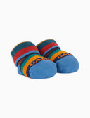 Kids' light blue warm cotton booty socks with multicoloured stripes