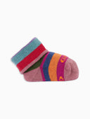 Kids' pink warm cotton booty socks with multicoloured stripes