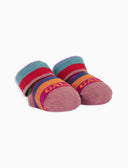 Kids' pink warm cotton booty socks with multicoloured stripes
