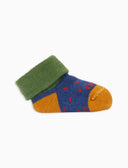 Kids' blue warm cotton booty socks with polka dot pattern