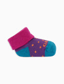 Kids' purple warm cotton booty socks with polka dot pattern