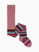 Medias infantiles de algodón cálido rosas con rayas multicolor