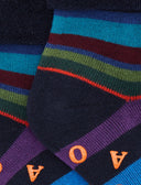 Kids' non-slip blue warm cotton socks with multicoloured stripes