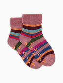 Kids' non-slip pink warm cotton socks with multicoloured stripes