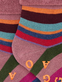 Kids' non-slip pink warm cotton socks with multicoloured stripes
