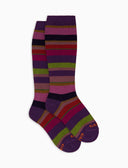 Calze lunghe bambino cotone viola righe multicolor - Gallo 1927 - Official Online Shop