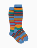 Calze lunghe bambino cotone caldo azzurro righe multicolor