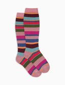 Calze lunghe bambino cotone caldo rosa righe multicolor