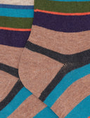 Kids' short beige warm cotton socks with multicoloured stripes