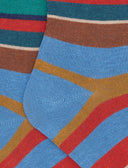Kids' short light blue warm cotton socks with multicoloured stripes