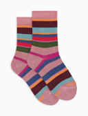 Calze corte bambino cotone caldo rosa righe multicolor