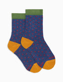 Kids' short blue warm cotton socks with polka dots