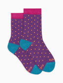 Kids' short purple warm cotton socks with polka dots