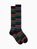Calze lunghe uomo cotone e cashmere blu righe multicolor micro - Gallo 1927 - Official Online Shop