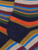Calze lunghe uomo cotone e cashmere grigio righe multicolor micro