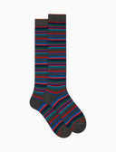 Calze lunghe uomo cotone e cashmere grigio righe multicolor micro - Gallo 1927 - Official Online Shop