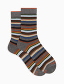 Calze corte uomo cotone e cashmere grigio righe multicolor micro - Gallo 1927 - Official Online Shop