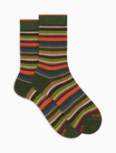 Calze corte uomo cotone e cashmere verde righe multicolor micro - Gallo 1927 - Official Online Shop
