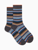 Calze corte uomo cotone e cashmere grigie righe multicolor micro
