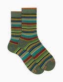 Calze corte uomo cotone e cashmere verdi righe multicolor micro