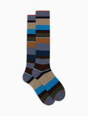 Calze lunghe uomo cotone e cashmere azzurro righe multicolor macro - Gallo 1927 - Official Online Shop