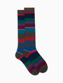 Calze lunghe uomo cotone e cashmere grigio righe multicolor macro - Gallo 1927 - Official Online Shop