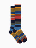 Calze lunghe uomo cotone e cashmere blu righe multicolor macro - Gallo 1927 - Official Online Shop
