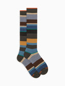 Calze lunghe uomo cotone e cashmere grigie righe multicolor macro