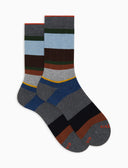 Calze corte uomo cotone e cashmere grigio righe multicolor macro - Gallo 1927 - Official Online Shop