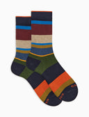 Calze corte uomo cotone e cashmere blu righe multicolor macro