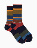 Calze corte uomo cotone e cashmere blu righe multicolor macro - Gallo 1927 - Official Online Shop
